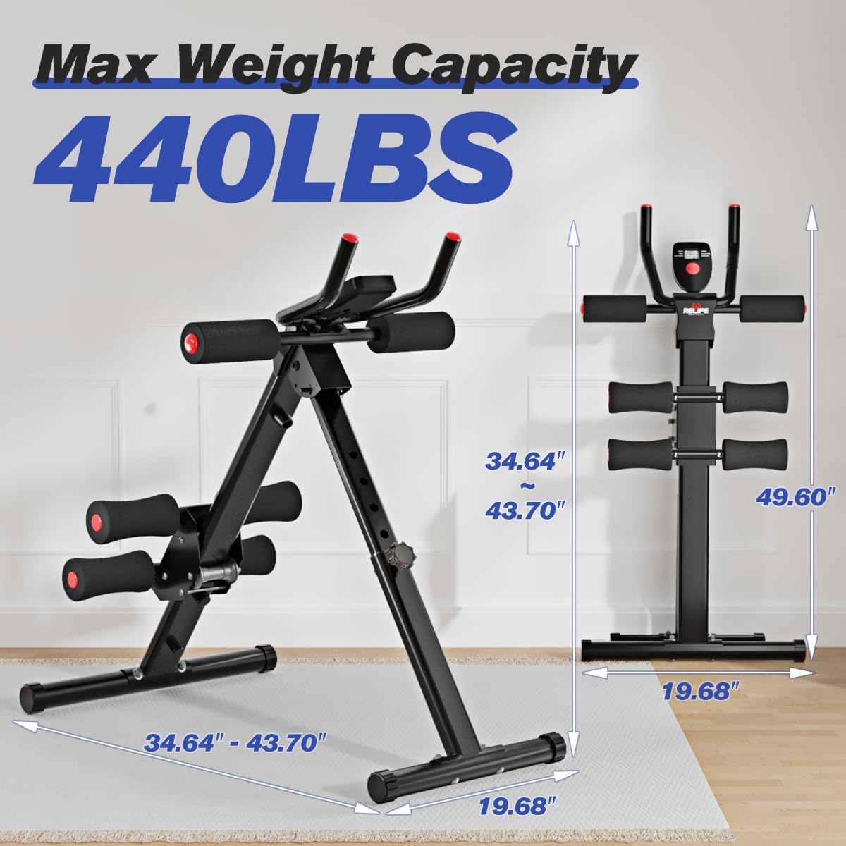 RELIFE REBUILD YOUR LIFE AB Workout Machine Adjustable Ab Trainer Machine Foldable Ab Cruncher Strength Training Equipment for Home Gym, Full Body Workout Equipment 440 LBS - Image 7