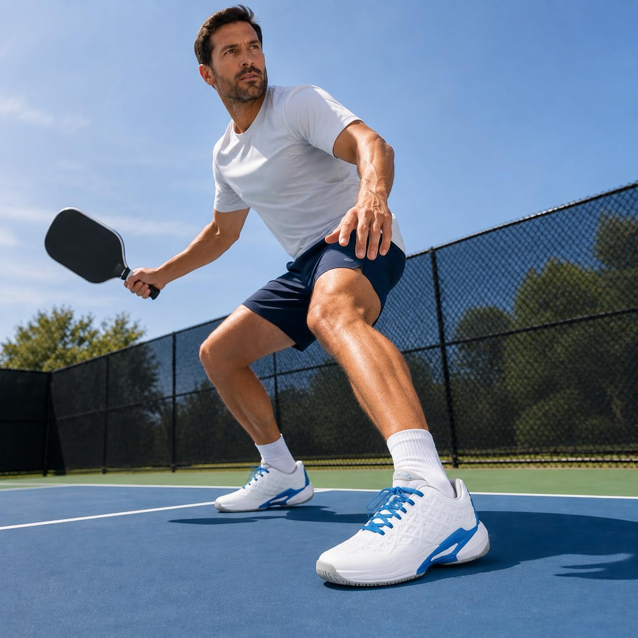 Pickleball Shoes Men Tennis Court Sneakers Indoor Outdoor Breathable Athletic Sports Lightweight Non Slip Whiteblue - Image 3