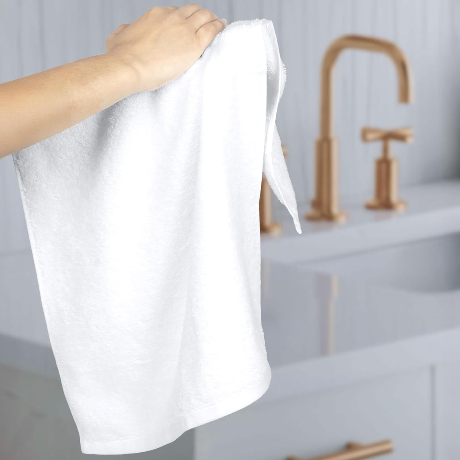 Amazon Basics Soft and Thick Cotton Hand Towels for Bath, Kitchen, Gym, 16 x 26 in, White, 12-Pack - Image 6