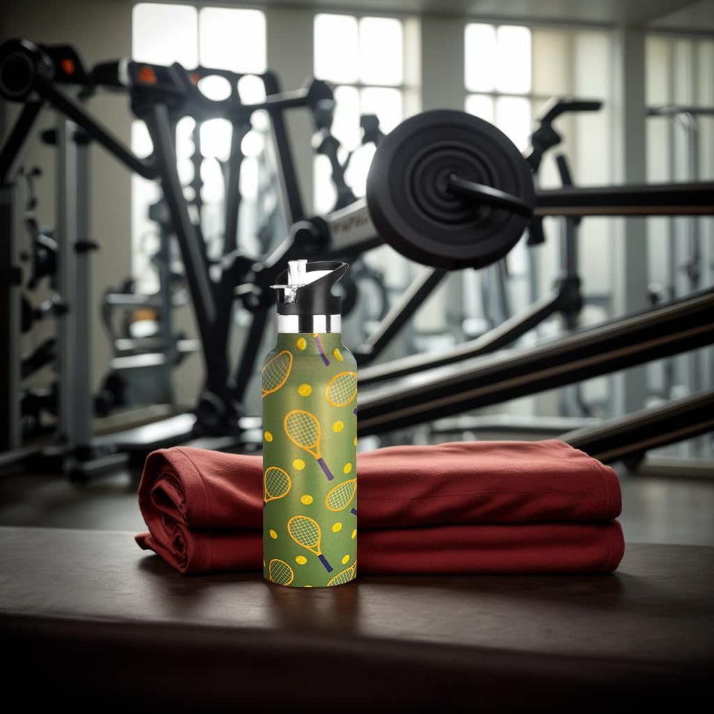 Tennis Gifts,Tennis Water Bottle with Straw Lid Insulated Stainless Steel Travel Mugs for Sport Gym Outdoor 20oz - Image 3