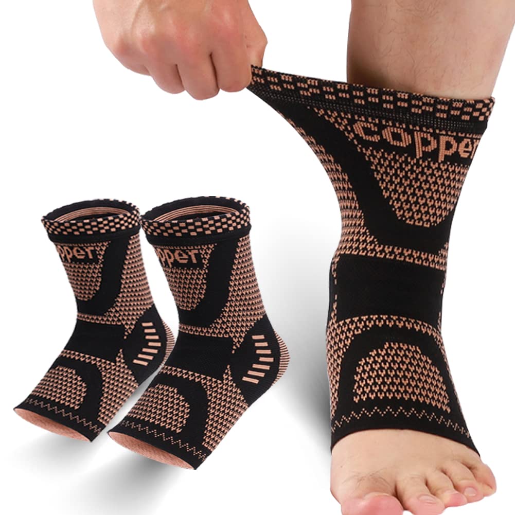 LISEPWU Copper Ankle Brace, Copper Infused Ankle Support Compression Sleeve for Men & Women, for Foot Pain Relief, Sprained Recovery, Achilles Tendonitis, Daytime or Night Use(L)