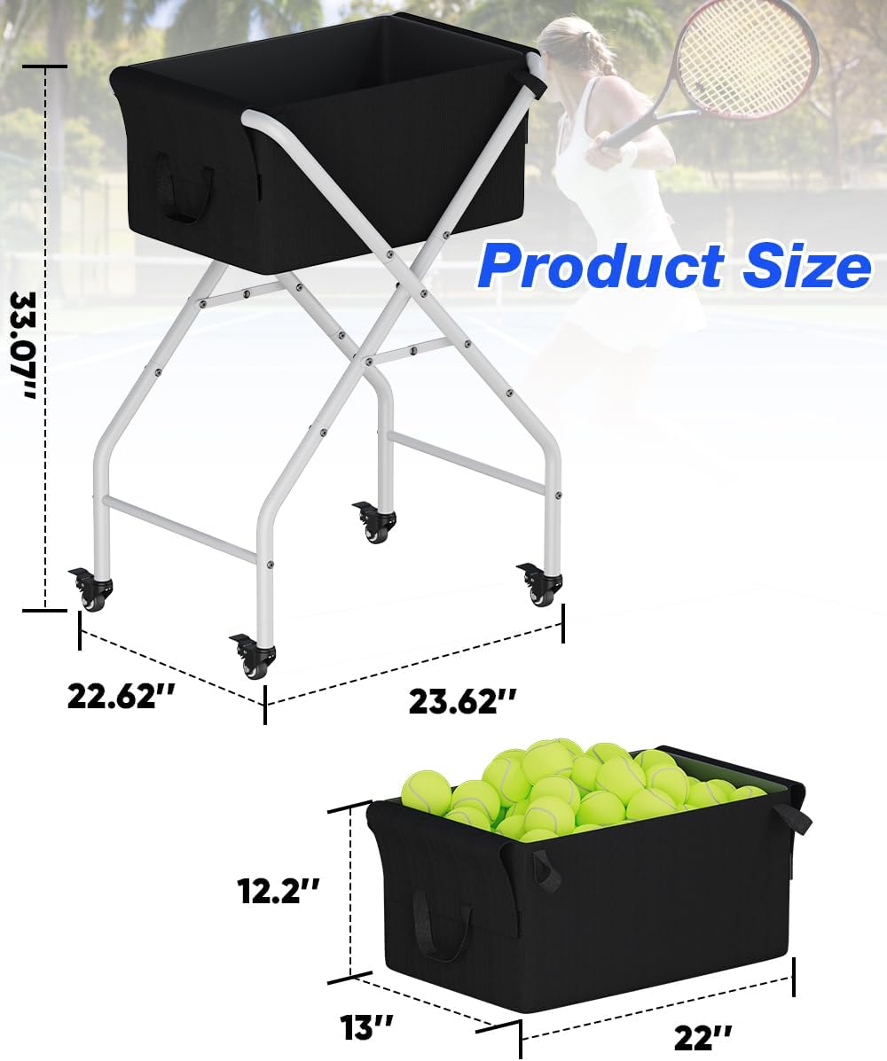 Tennis Ball Hopper Cart Holds 175 Tennis Balls or 140 Pickleballs, Portable Pickleball Collector Caddy with Wheels, Foldable Baseball Basket Holder for Court Training & Coaching - Image 2