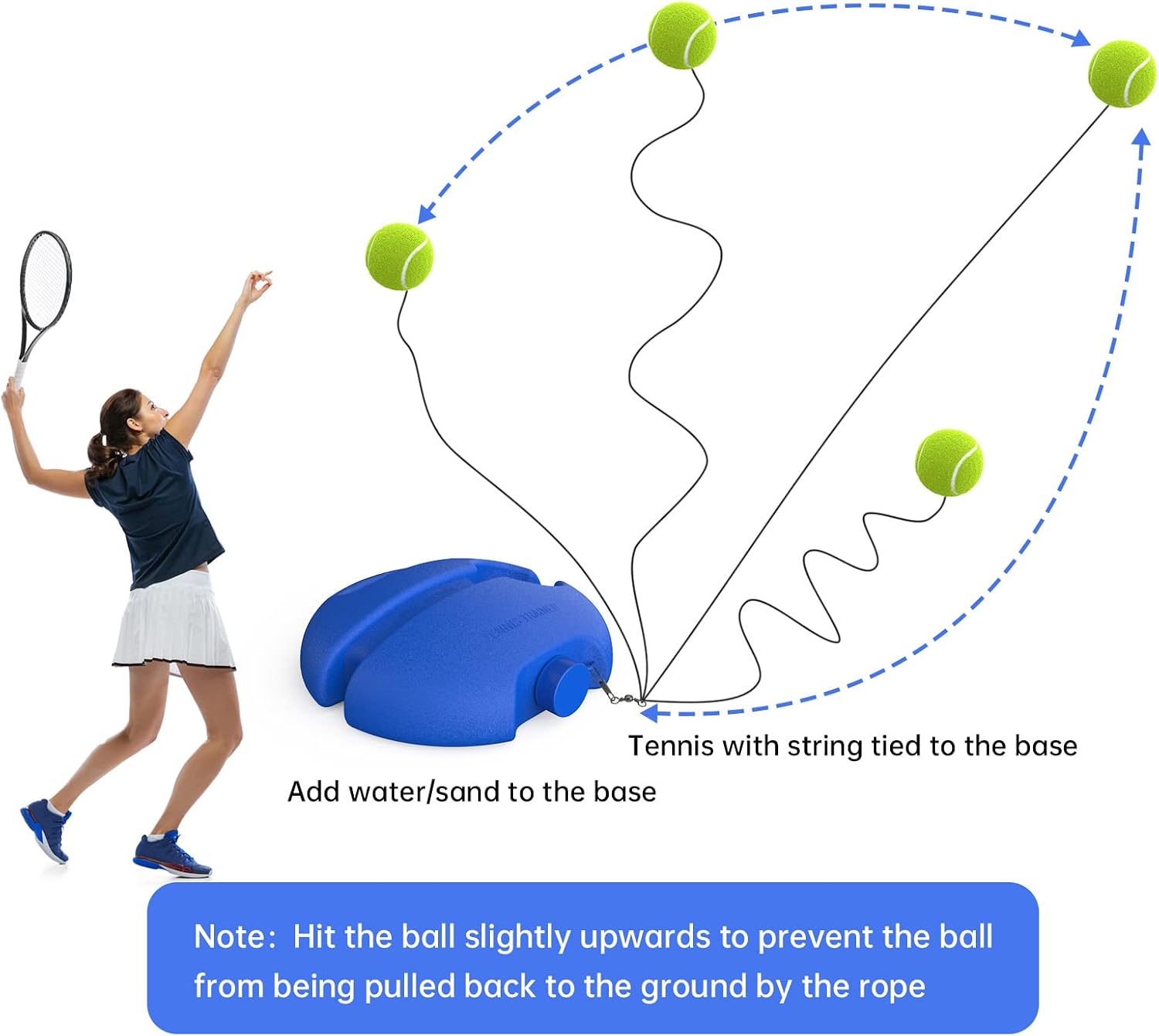 Tennis Trainer Rebound Ball with 3 String Balls, Portable Tennis Training Tool Suitable for Beginners Sport Exercise-Blue - Image 6