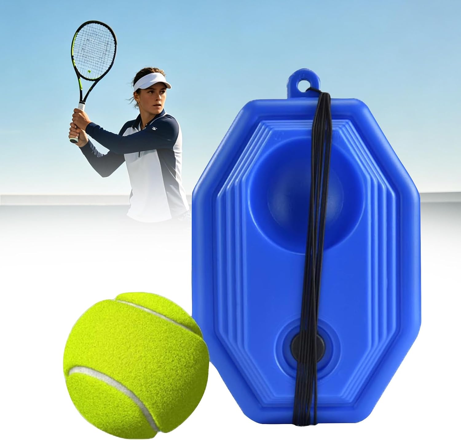 Tennis Rebounder Trainer, Portable Self Practice Tennis Training Equipment with Stable Base, String Attached Rebound Ball for Backyard Indoor Outdoor Solo Training
