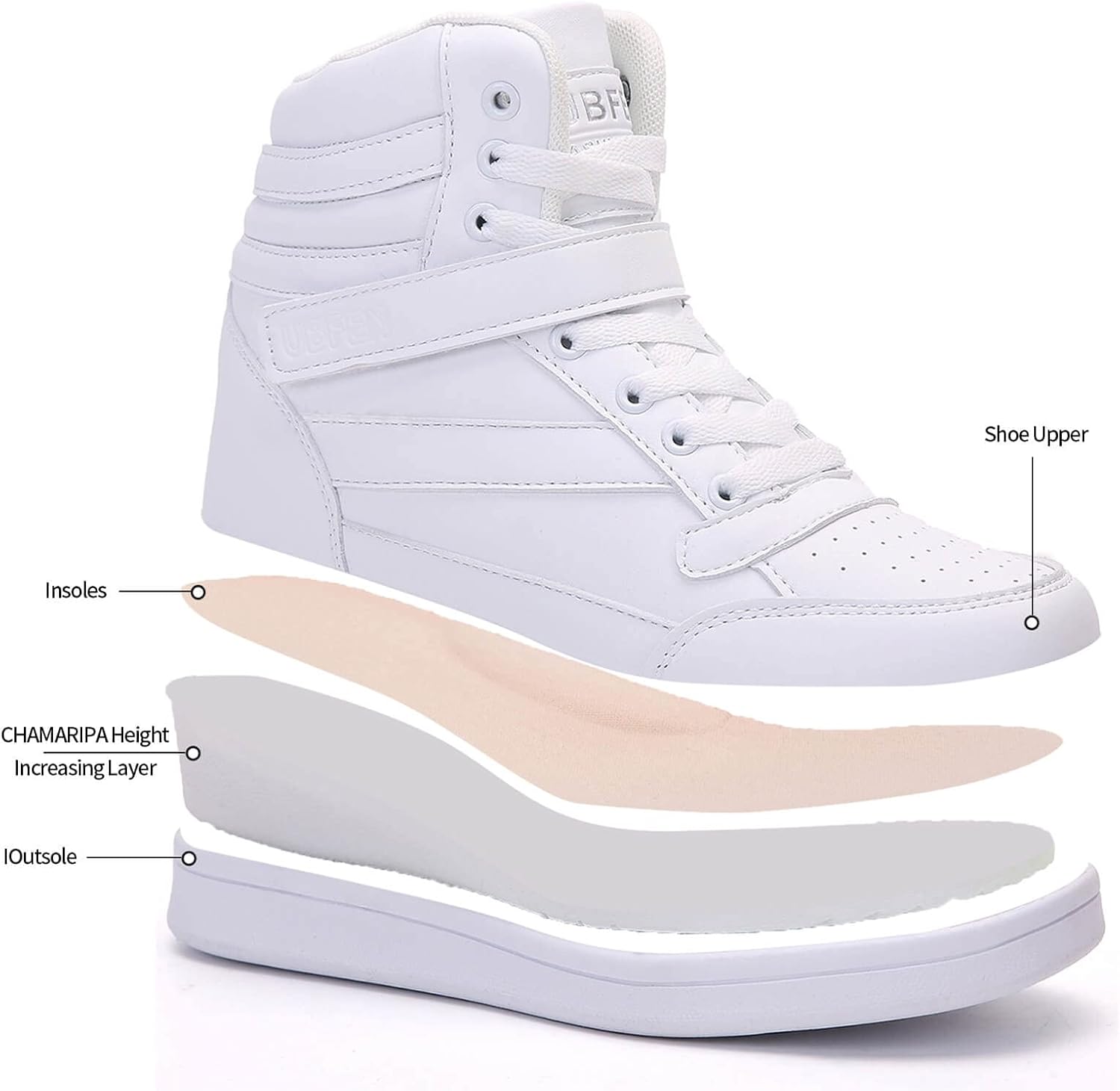 UBFEN Womens High Top Sneakers with Hidden Wedge Heel Ankle Support 2 Inch Height Increase 80s Retro Casual Boots - Image 9