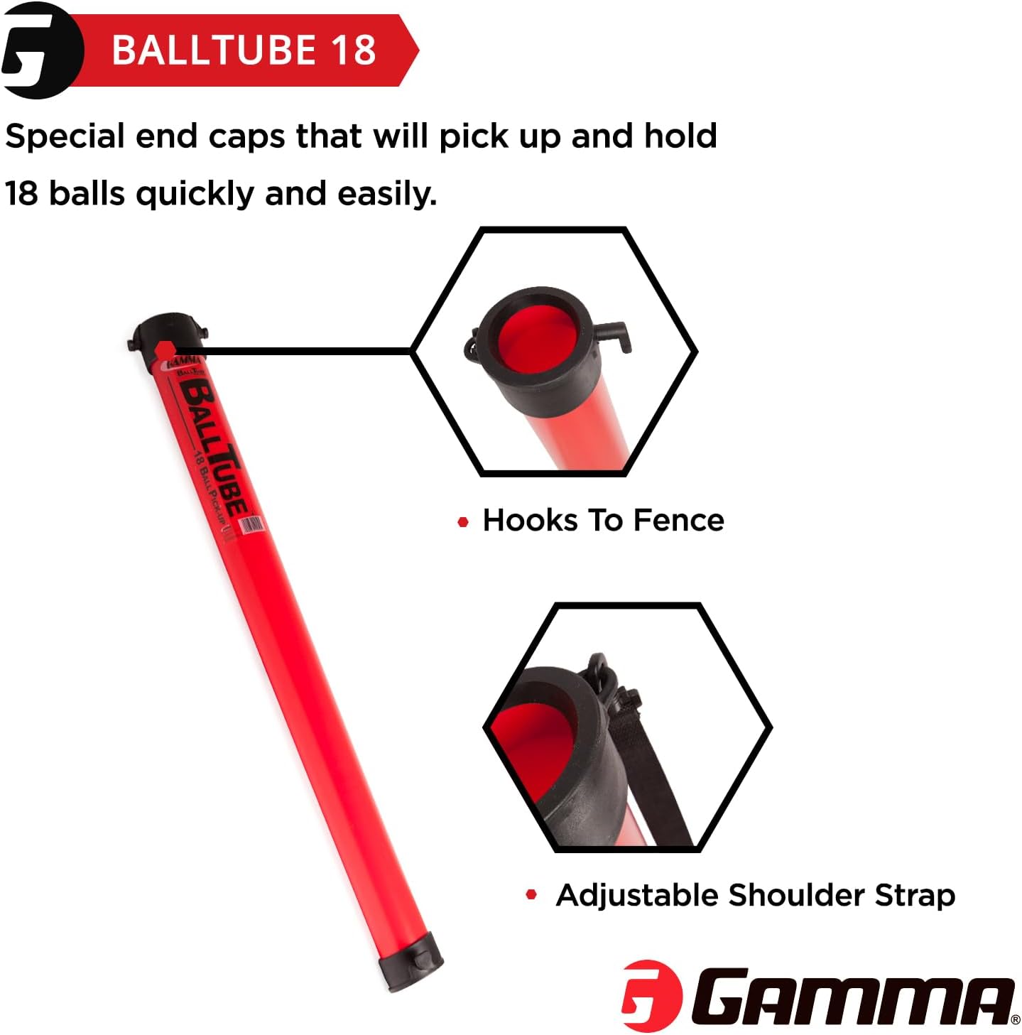 Gamma Sports Tennis Ball Tube Pickup – 18-Ball Capacity with Carry Strap and Durable Rubber End Caps with Fence Clips – Quick Court Cleanup Tool for Players, Coaches & Instructors - Image 5