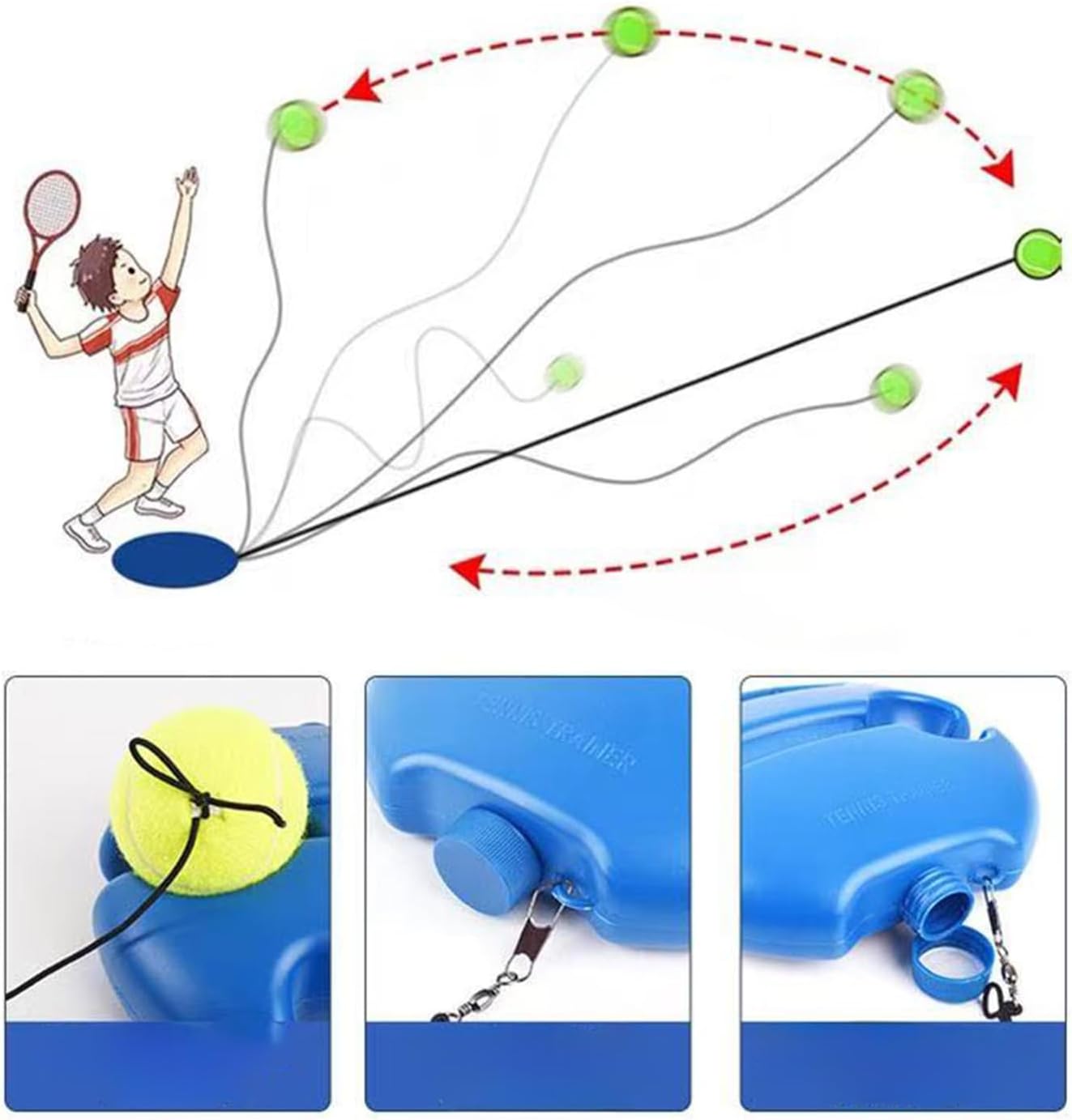 Tennis Trainer Rebound Ball with 3 String Balls, Portable Solo Training Equipment for Beginners, Self Practice Sport Exercise Tool (Blue) - Image 7
