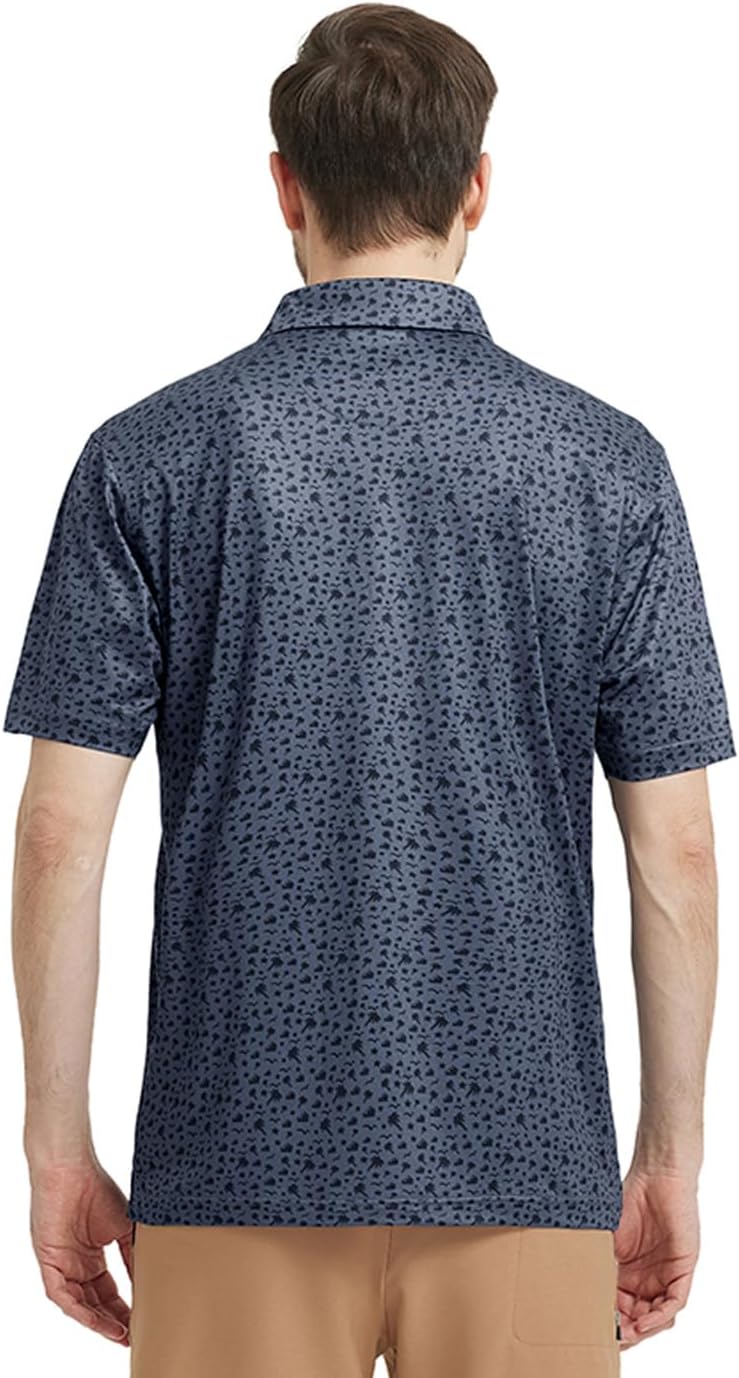 Men' s Golf Shirts Short Sleeve Print Performance Moisture Wicking Dry Fit Golf Polo Shirts for Men - Image 3
