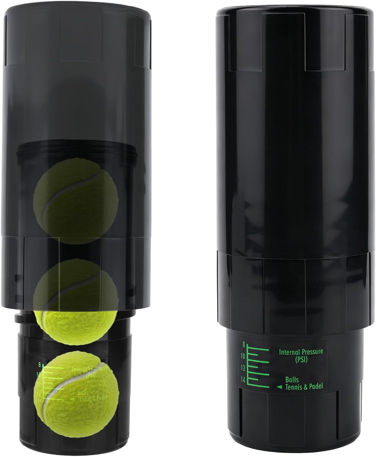 Tennis Ball Pressurizer Storage Canister, Holds 3 Balls 14 PSI Tennis Balls Saver Airtight Container Maintains Fresh Pod Bounce Reusable Ball Pressure Keeper Holder for Club Players (Black)