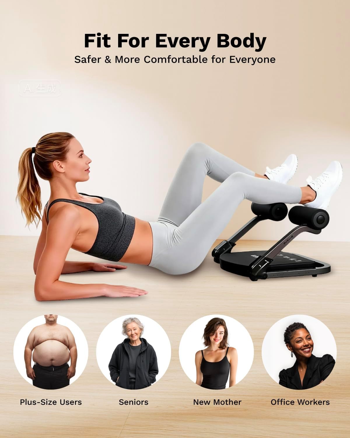 AIRHOP Ab Machine for Home, Ab Exercise Equipment for Core Training, Foldable Ab Crunch Machine with 4 Adjustable Resistance, Sit Up Exercise Equipment 330 LBS Capacity for Beginners & Pros - Image 5