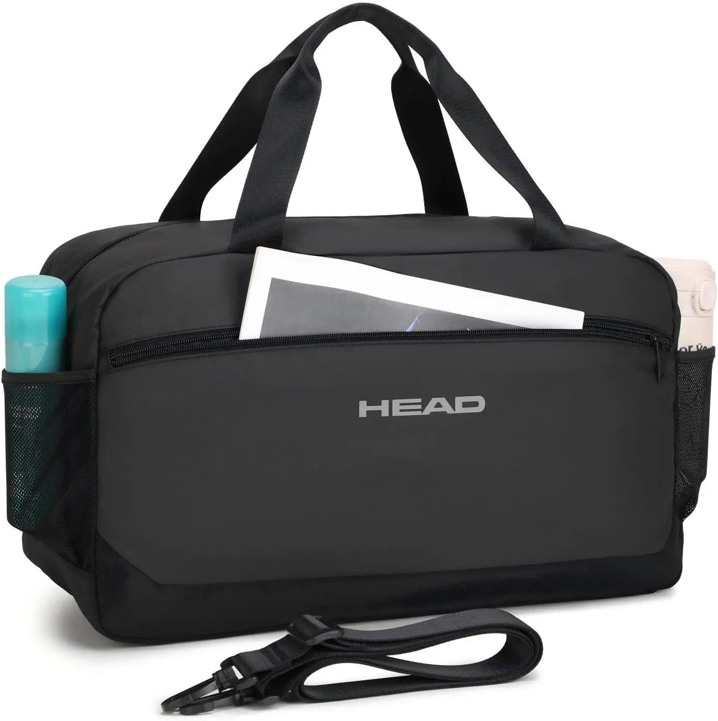 HEAD 40L Waterproof Duffel Bag, Large Lightweight Gym Bag for Men, Durable Sports Duffle for Fitness/Workout, Versatile Weekender Overnight Bag for Business Travel, Black