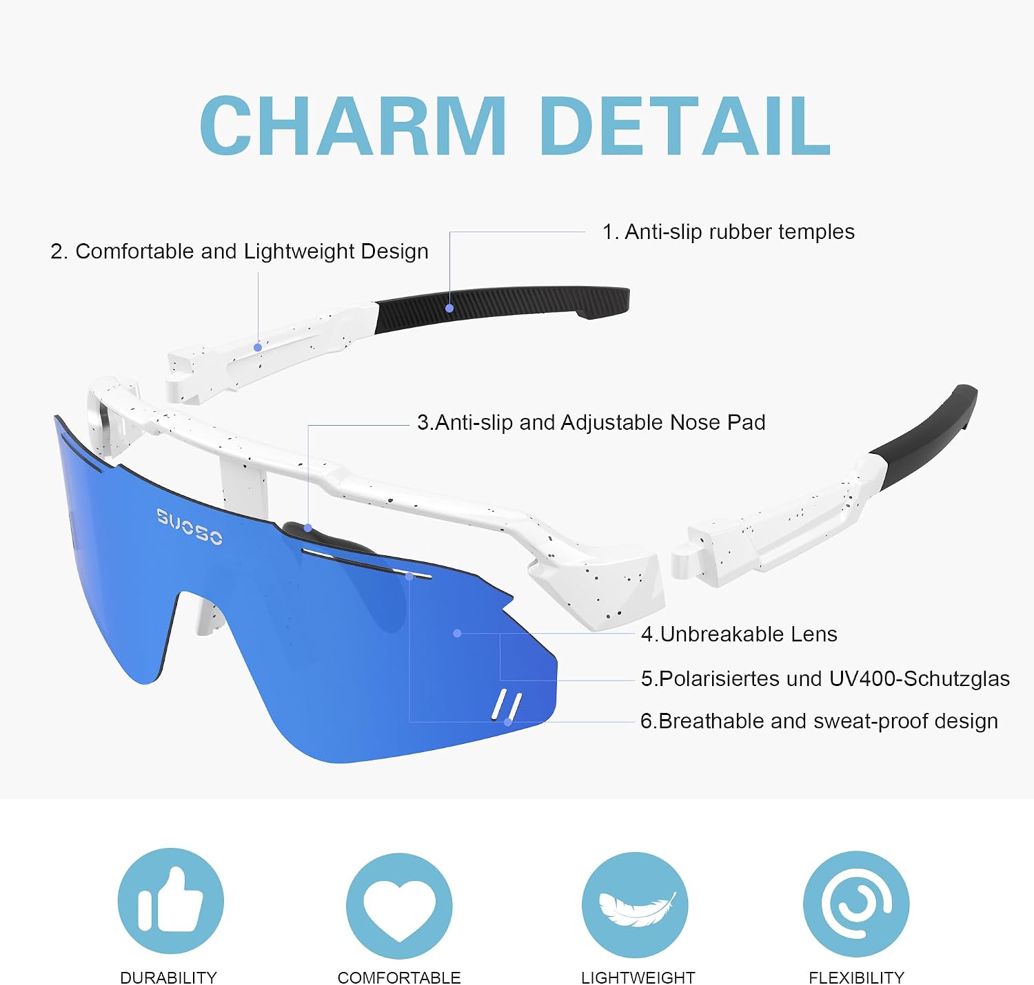 suoso Kids Sports Polarized Sunglasses: Youth Baseball Sun Glasses Cycling Glasses for Boys Girls Age 6-12 Lightweight TR90 - Image 4