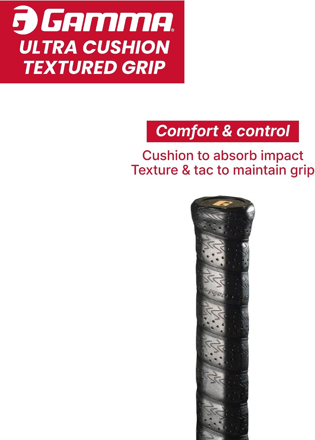 GAMMA Sports Tennis Racquet Ultra Cushion Replacement Grip – Contoured Multi Black with Textured Perforations for Enhanced Absorption, Comfort, and Control - Image 5
