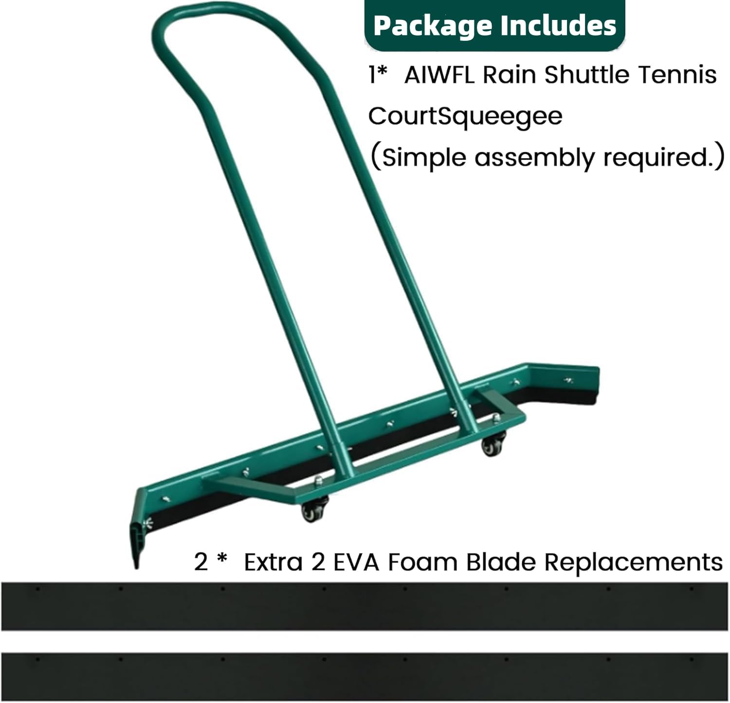 AIWFL 4.3FT Aluminium Alloy Sport Tennis Court Squeegee with Wheels, Tennis Court Rain Shuttle with Additional 2 EVA Foam Blade, Professional Squeegees Floor Water Remover Squeegee Broom, Green - Image 6