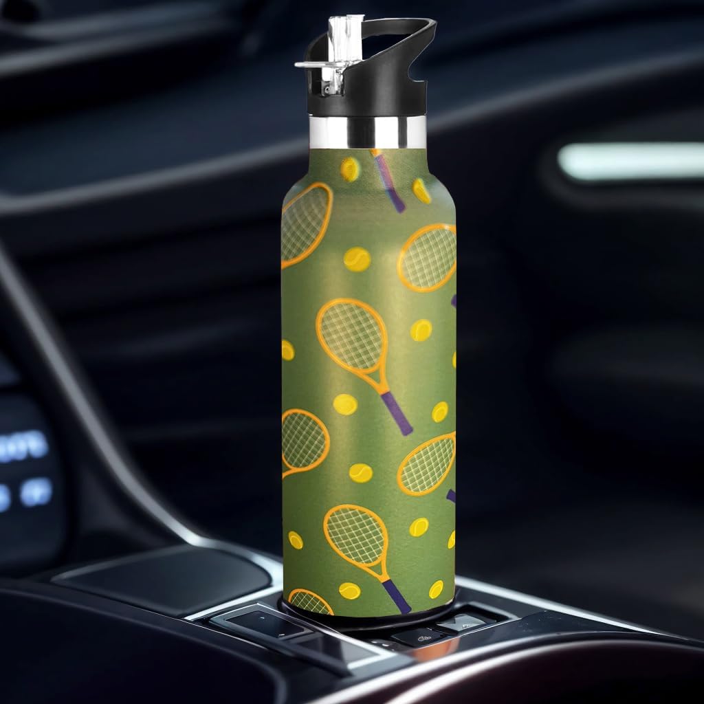 Tennis Gifts,Tennis Water Bottle with Straw Lid Insulated Stainless Steel Travel Mugs for Sport Gym Outdoor 20oz - Image 4