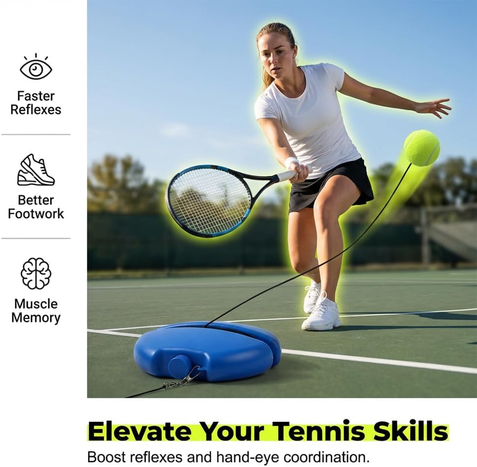 HISKI Tennis Balls Training Baseboard, Tennis Rebounder with Weighted Base, Tennis Trainer Balls with String, Tennis Trainer Rebound Ball Set, Solo Practice Reaction Kit/Ball - Image 3