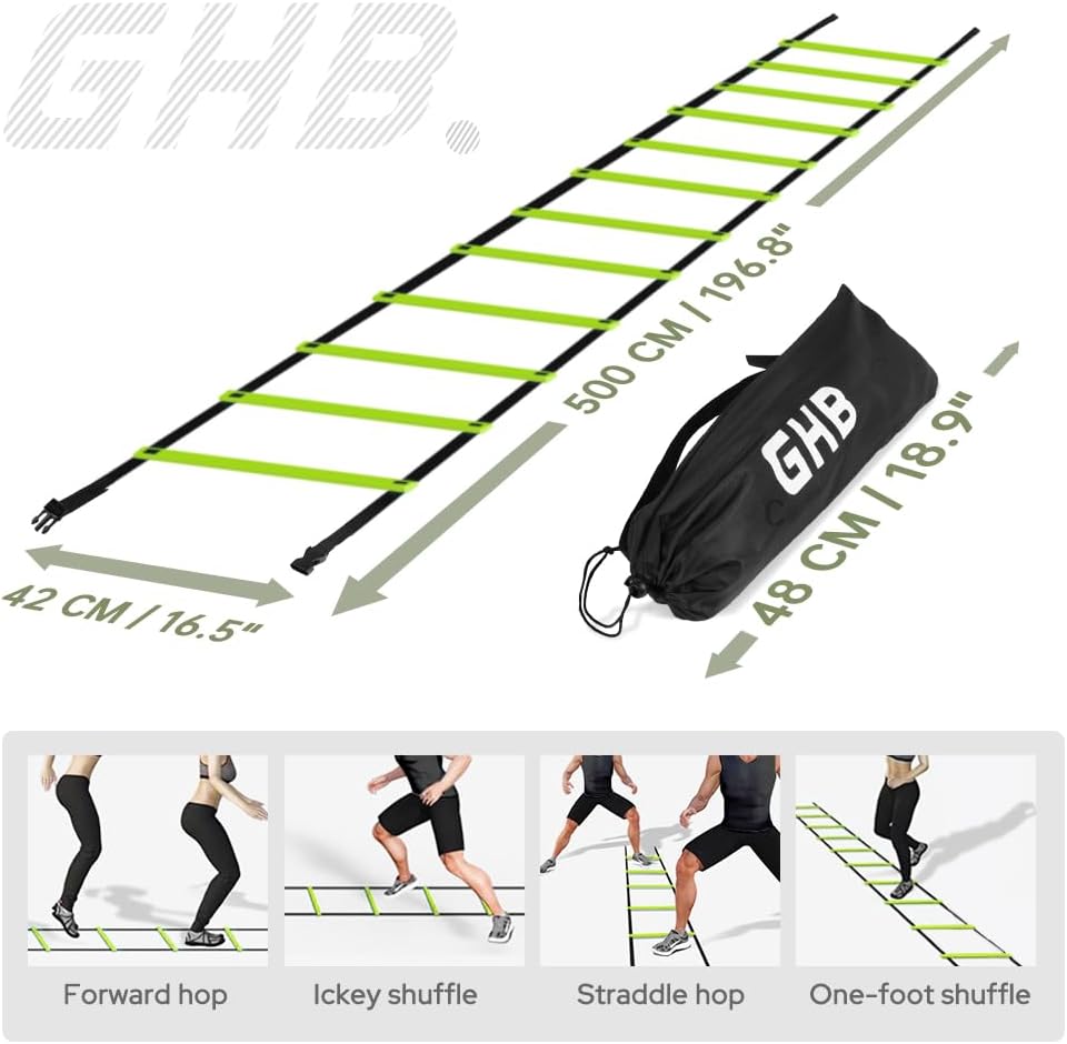 GHB Pro Agility Ladder Agility Training Ladder Speed 12 Rung 20ft with Carrying Bag - Image 5