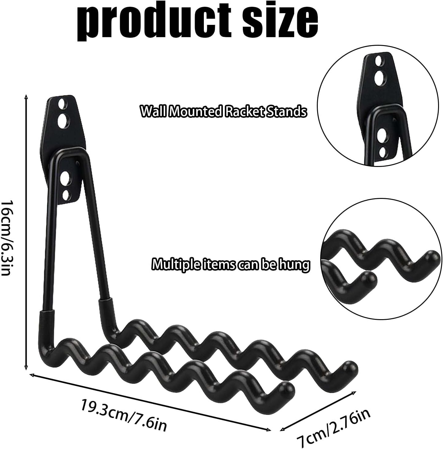 2 Pack Wall-Mounted Tennis Racket Storage Rack Display Stand, Badminton Racket Stand, Suitable for Badminton Rackets - Image 2