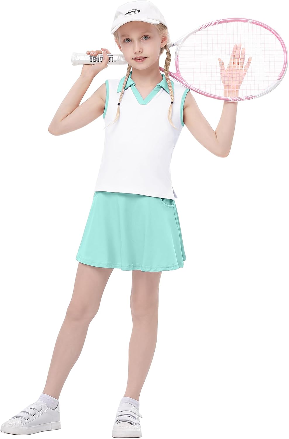 Kids Girls Tennis Golf Dress Outfit Sleeveless Dress with Pockets Athletic Skorts and Polo Tank Top Sets - Image 4