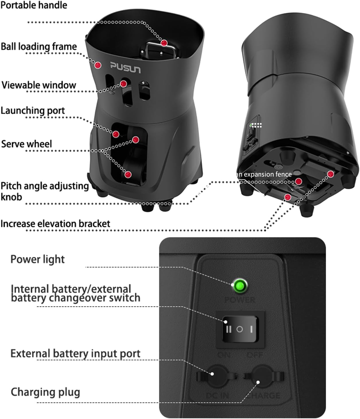PT Mini Pro Tennis Machine - Portable Smart Trainer for Beginners, 65+ Ball Capacity, 3-5H Battery Life, Adjustable Ball Speed & Angle, APP & Remote Control - Image 7