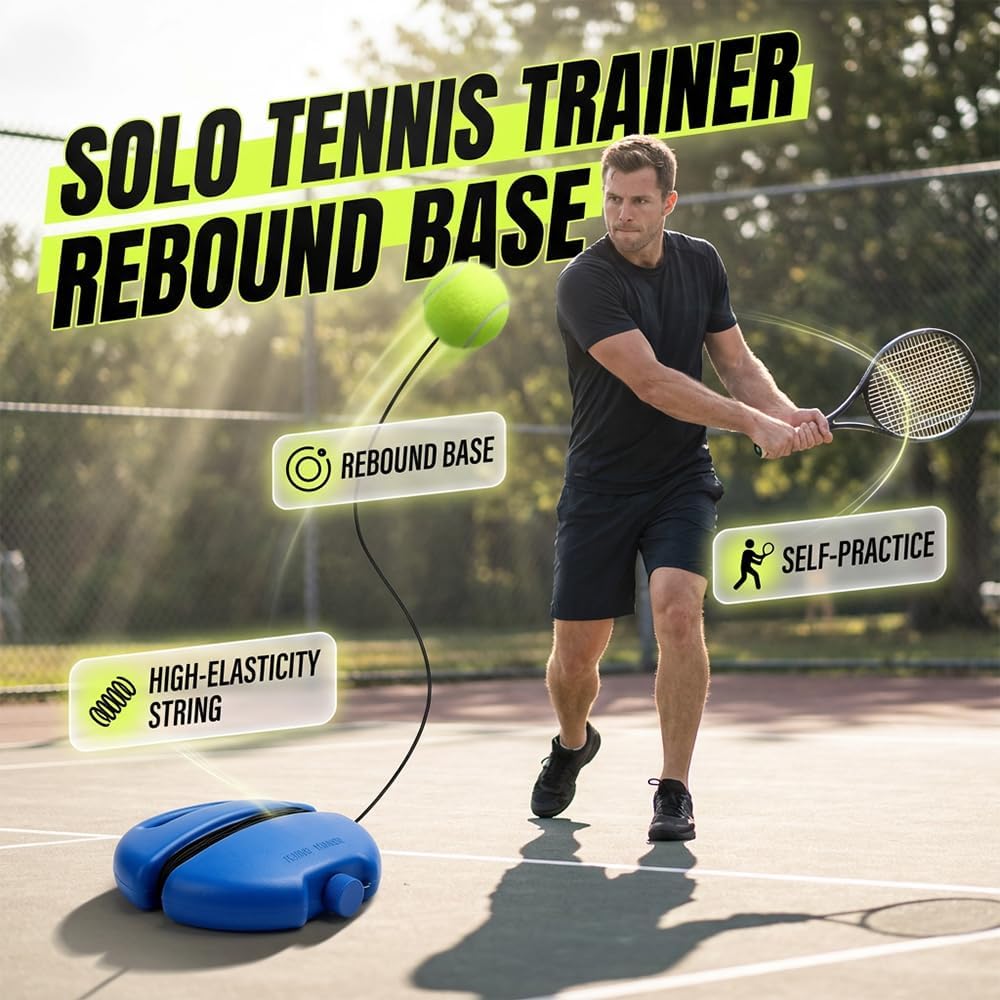 HISKI Tennis Balls Training Baseboard, Tennis Rebounder with Weighted Base, Tennis Trainer Balls with String, Tennis Trainer Rebound Ball Set, Solo Practice Reaction Kit/Ball - Image 2
