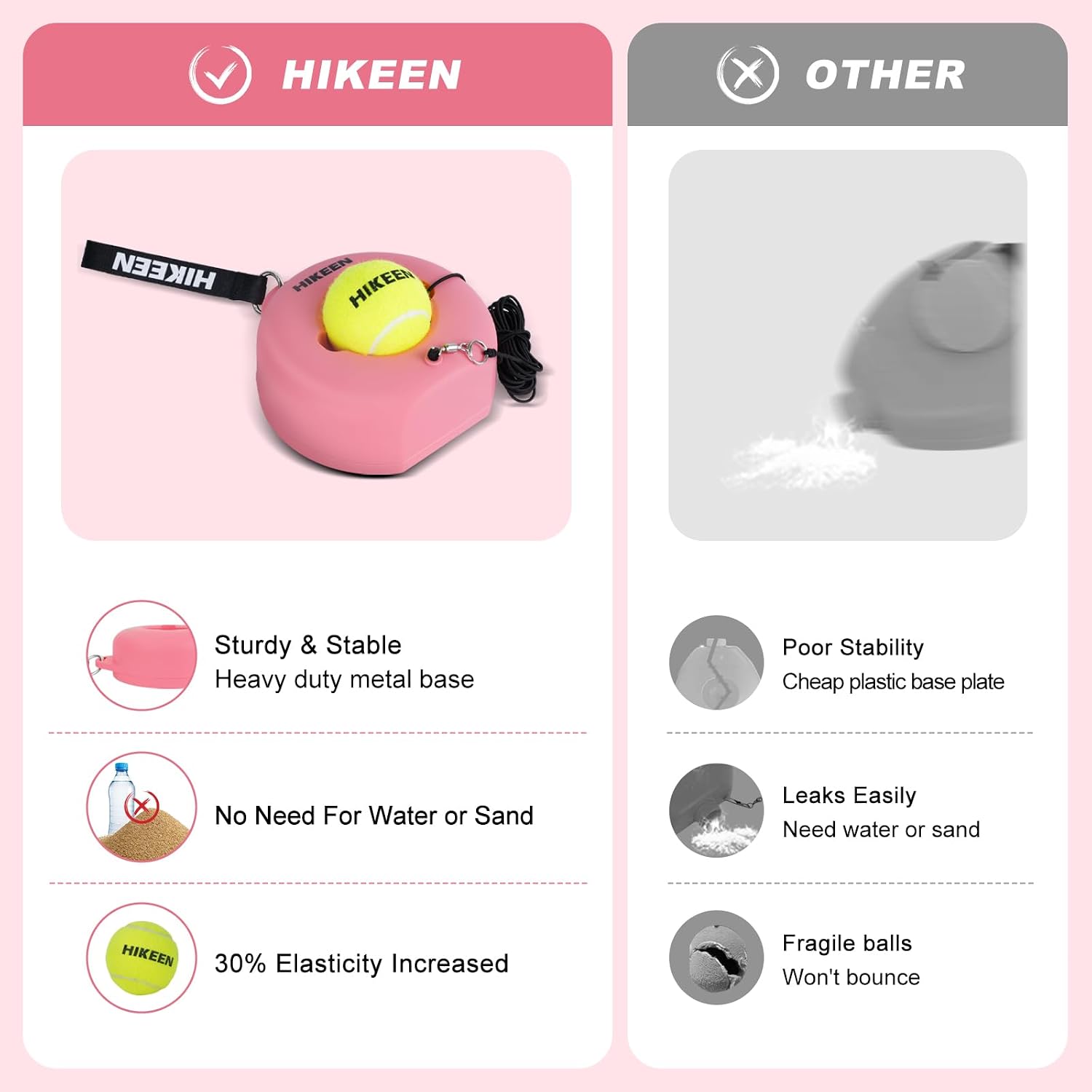 Hikeen Premium Tennis Trainer Rebound with Metal Base,Portable Solo Tennis Trainer Set with 3 Highly Elastic String Balls,Tennis Practice Equipment for Adult Kids an Beginners - Image 4
