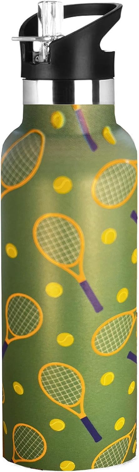 Tennis Gifts,Tennis Water Bottle with Straw Lid Insulated Stainless Steel Travel Mugs for Sport Gym Outdoor 20oz