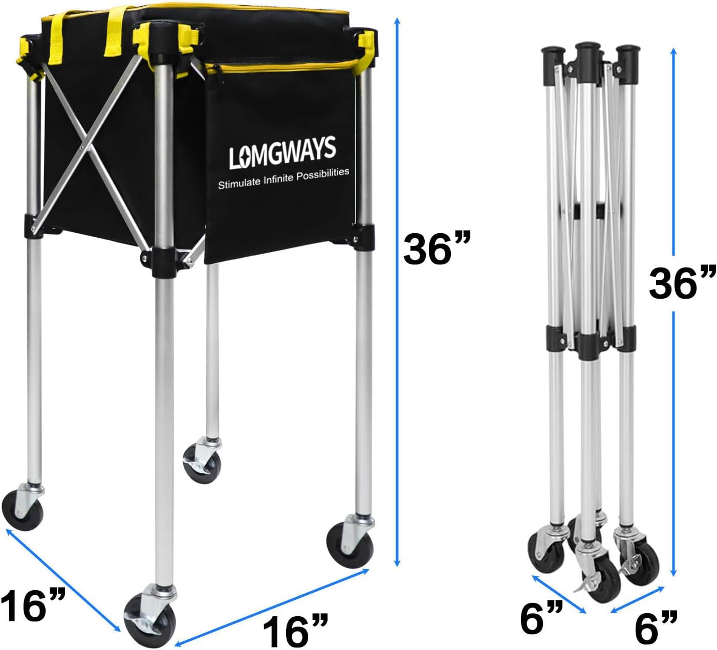Pickleball Tennis Hopper–Foldable Cart Holds 180 Tennis/160 Pickleballs | Large Capacity |Lightweight with Wheels | Removable Bag| Side Pocket | Multi-Sport Use - Image 2