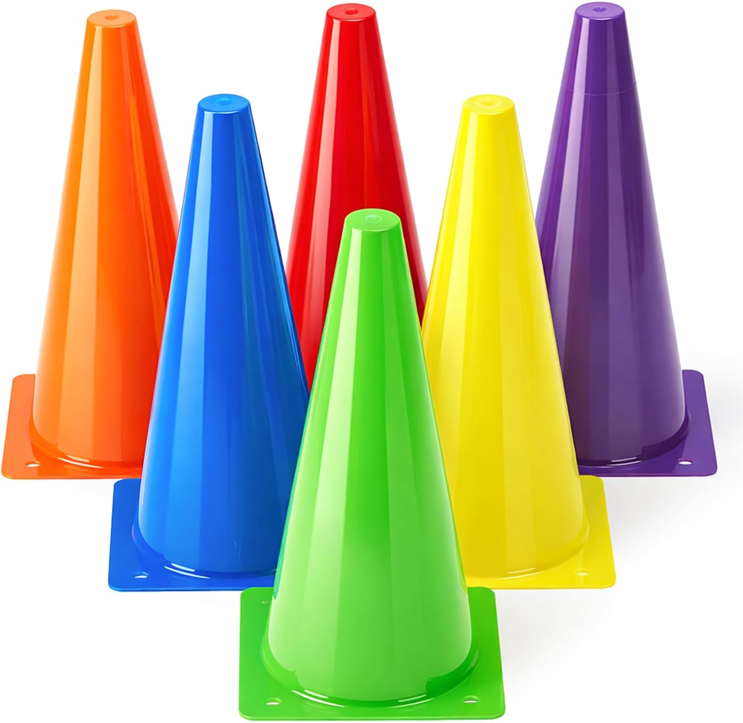 Seenelling 6 Pcs PE Cones Flexible Vinyl Poly 6-Colored PE Class Equipment for Sports Training