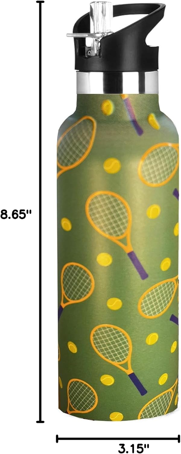 Tennis Gifts,Tennis Water Bottle with Straw Lid Insulated Stainless Steel Travel Mugs for Sport Gym Outdoor 20oz - Image 6