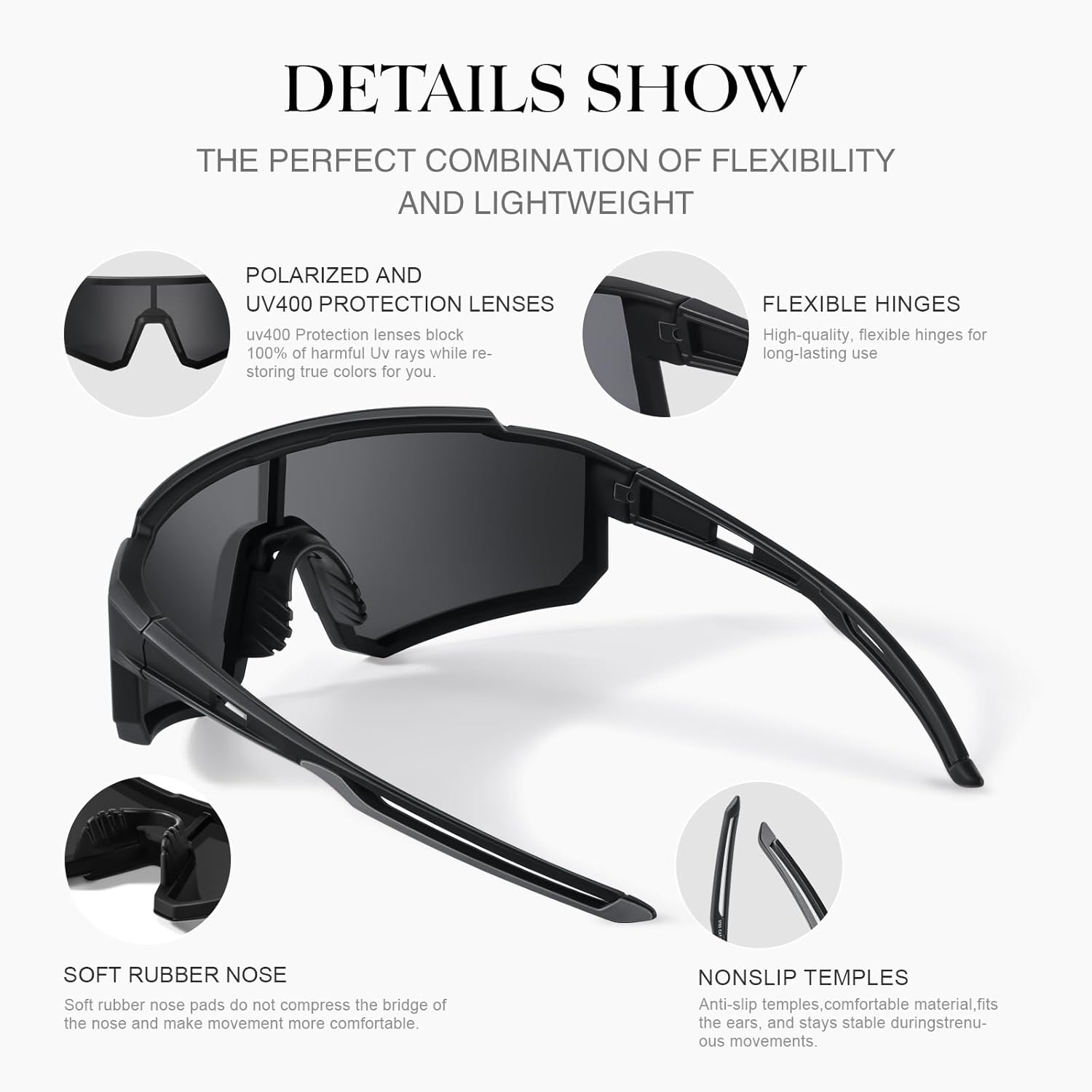 Polarized Sport Sunglasses for Men and Women, Lightweight TR90 Sun Glasses with UV Protection for Cycling Running - Image 9