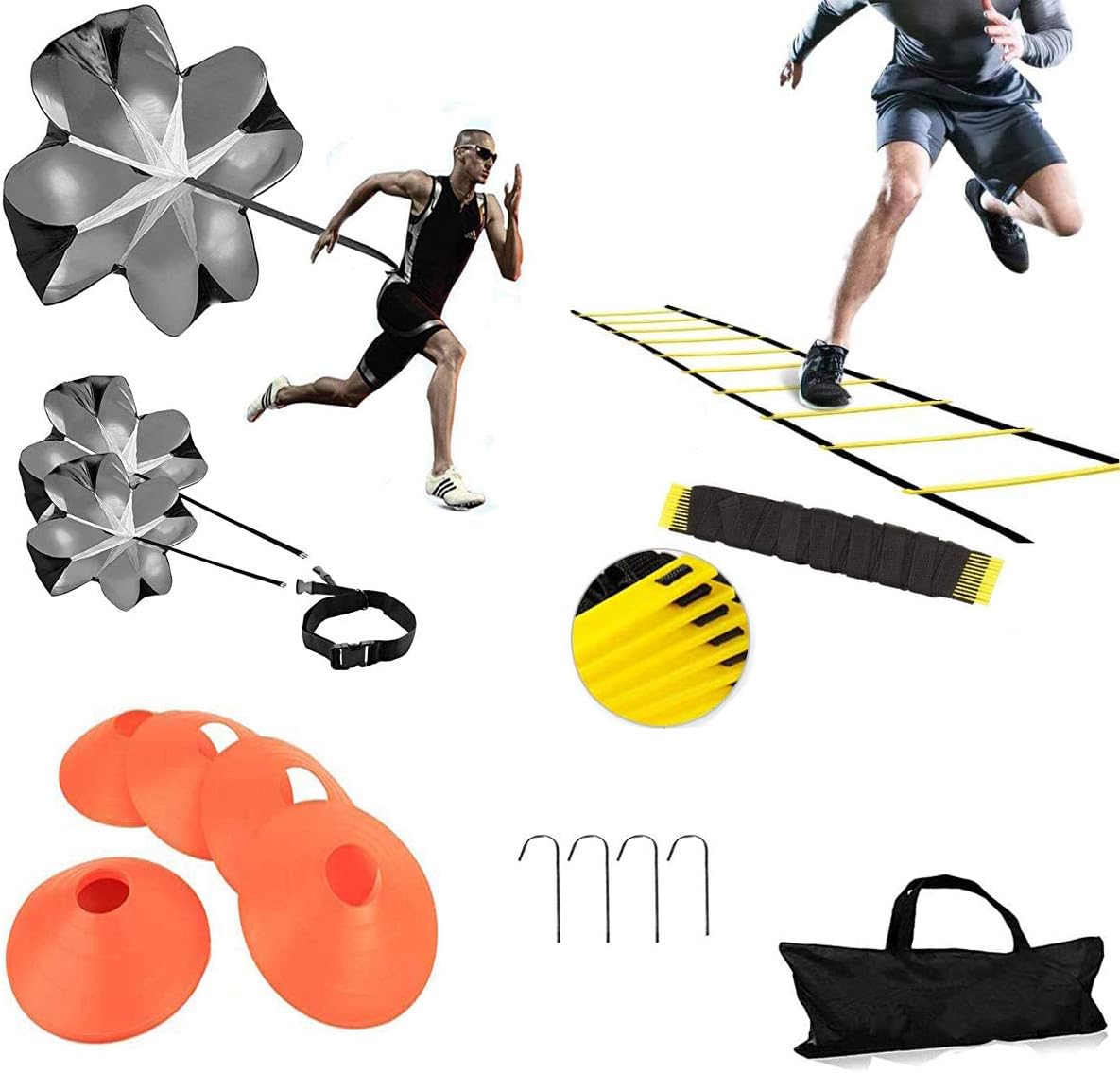 Agility Ladder, Speed Training, Soccer Agility Speed Training Equipment, 20ft Agility Ladder, 6 Soccer Cones, Running Parachute, Basketball Football Soccer Training Equipment for Kids, Youth, Adults