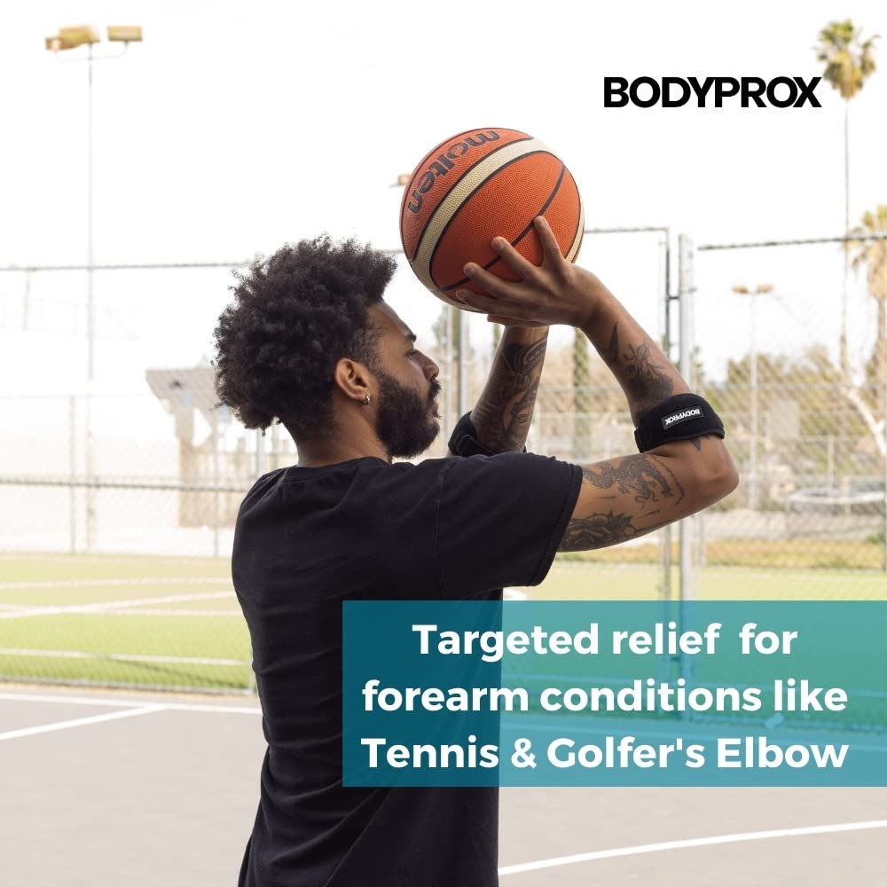 Bodyprox Elbow Brace 2 Pack for Tennis & Golfer's Elbow Pain Relief | Adjustable compression strap helps ease forearm stress from sports, workouts, work, and daily tasks. - Image 6