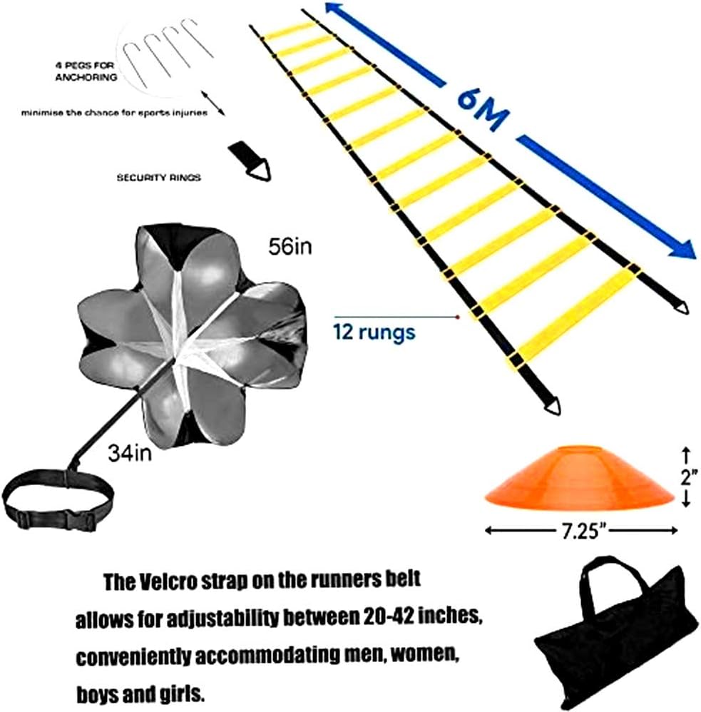 Agility Ladder, Speed Ladder, Speed Training Equipment Set, 20ft Agility Ladder, 12 Soccer Cones, Running Parachute, Basketball Football Soccer Training Equipment for Kids, Youth, Adults - Image 2