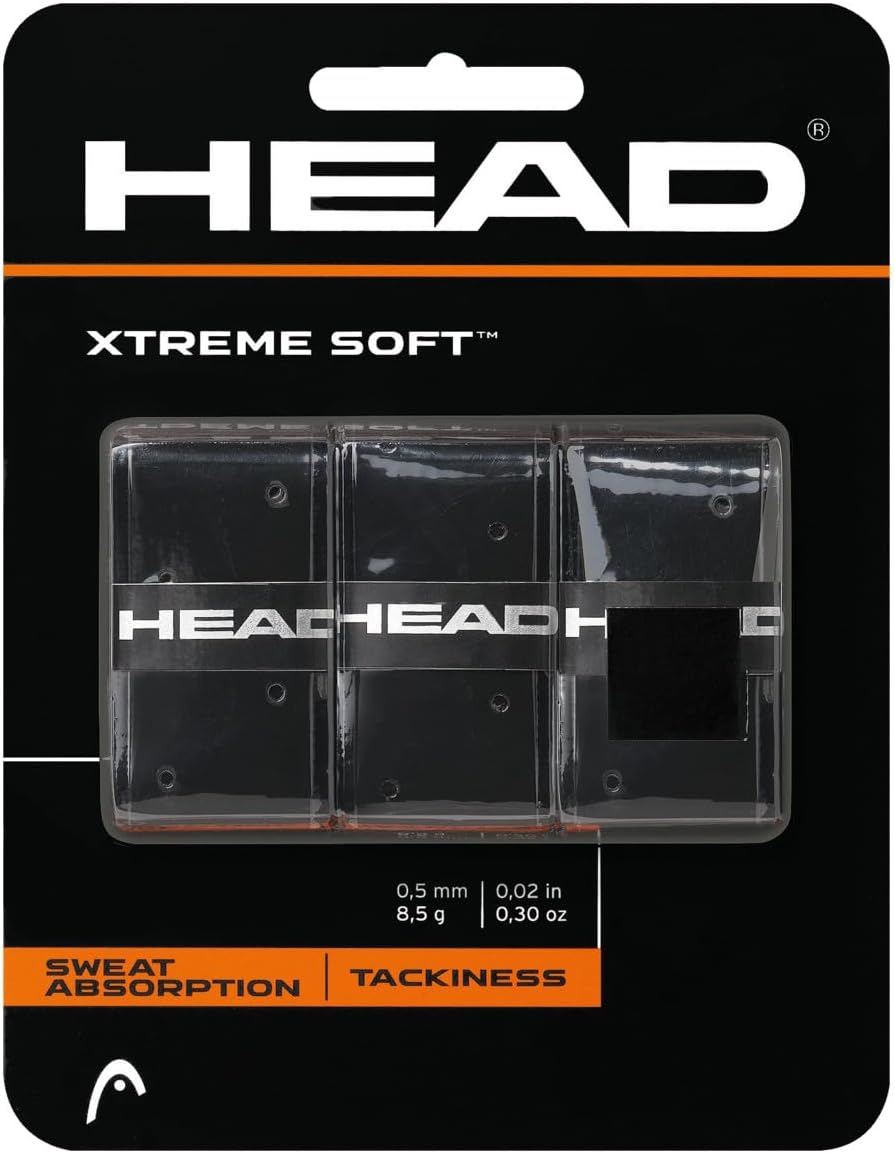 HEAD Xtreme Soft Tennis Racquet Overgrip - Cushioned, Moisture-Absorbing, Non-Slip Feel, Easy Wrap Replacement Grip, 3-Pack, Black