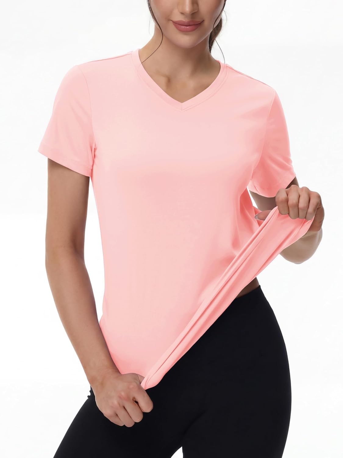 MAGCOMSEN Women's Workout Tops Short Sleeve UPF 50+ Athletic Shirts Quick Dry V-Neck T-Shirt Moisture Wicking Gym Tee - Image 5