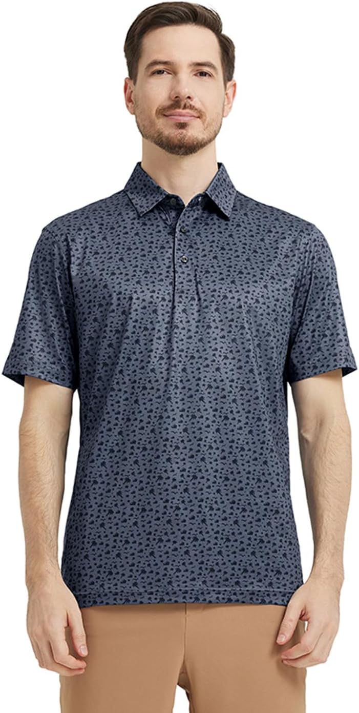 Men' s Golf Shirts Short Sleeve Print Performance Moisture Wicking Dry Fit Golf Polo Shirts for Men - Image 2