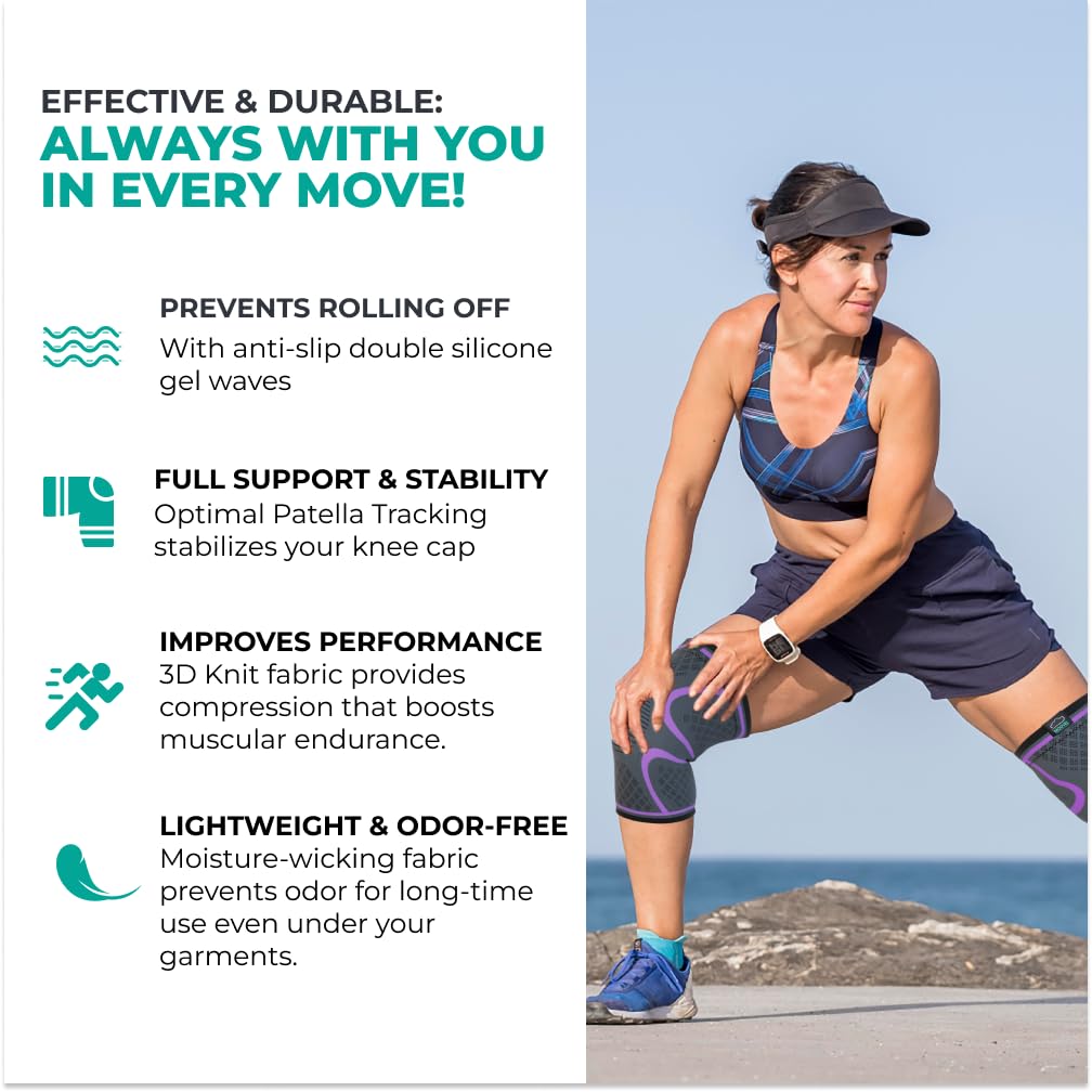 Modvel Compression Knee Brace for Women & Men, 2-Pack Knee Brace for Running Knee Pain, Knee Support Compression Sleeve, Workout Sports Knee Braces for Meniscus Tear, ACL & Arthritis Pain Relief - Image 4