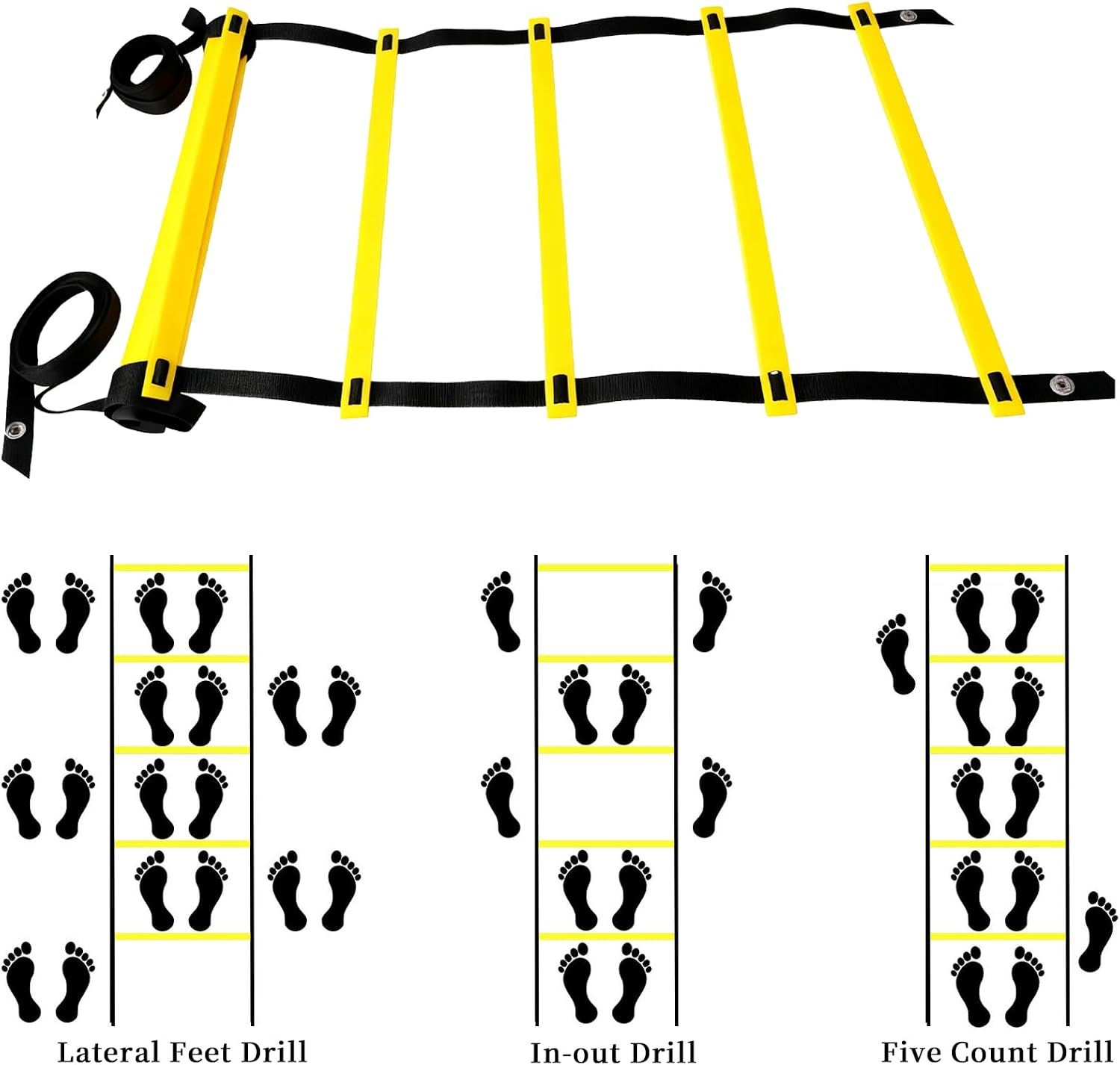 20ft Adjustable Agility Ladder | Speed Ladder for Soccer, 12 Adjustable Rungs, Durable, Carry Bag & Straps, Yellow, Footwork Training for Athletes - Image 4