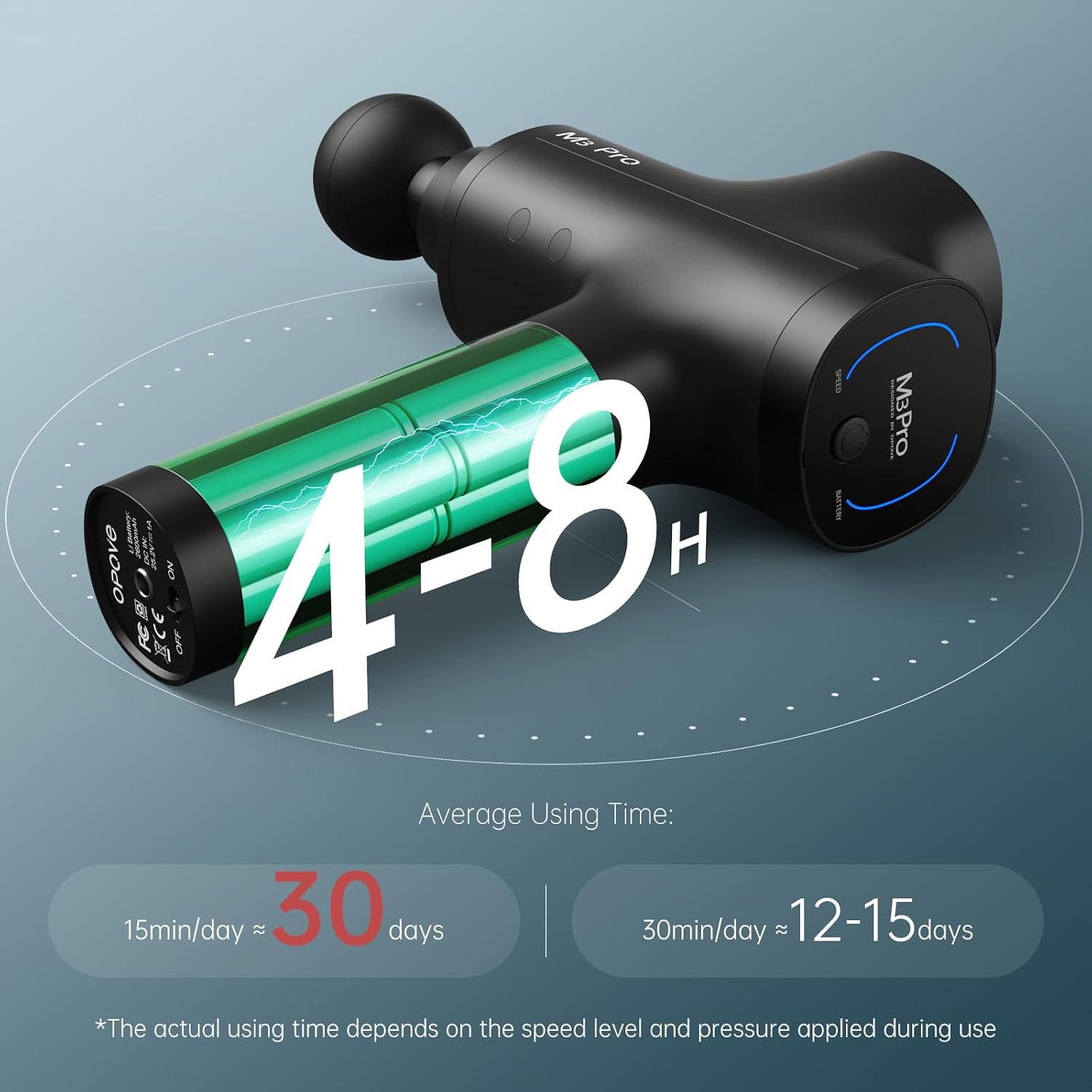 Opove M3 Pro 2 Massage Gun Deep Tissue Percussion Muscle Massager for Workout, Handheld Percussive Therapy Fascia Gun for Athletes Fast Recovery 4-8 Hours Long Battery Life, Powerful, Quiet, Black - Image 4