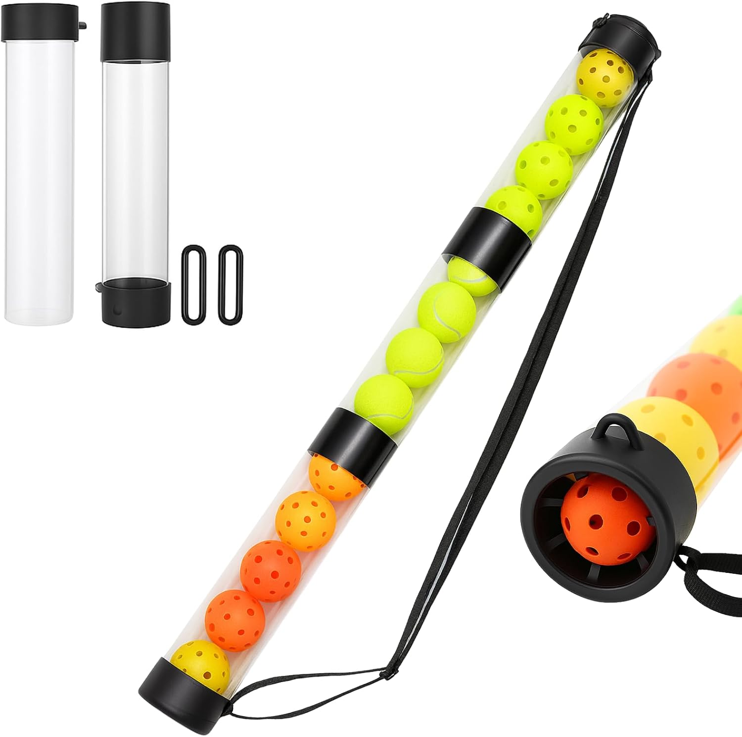 Collapsible Pickleball Pickup Tube for Pickleballs - Holds 17 Balls, Portable Pickleball Retriever Tool