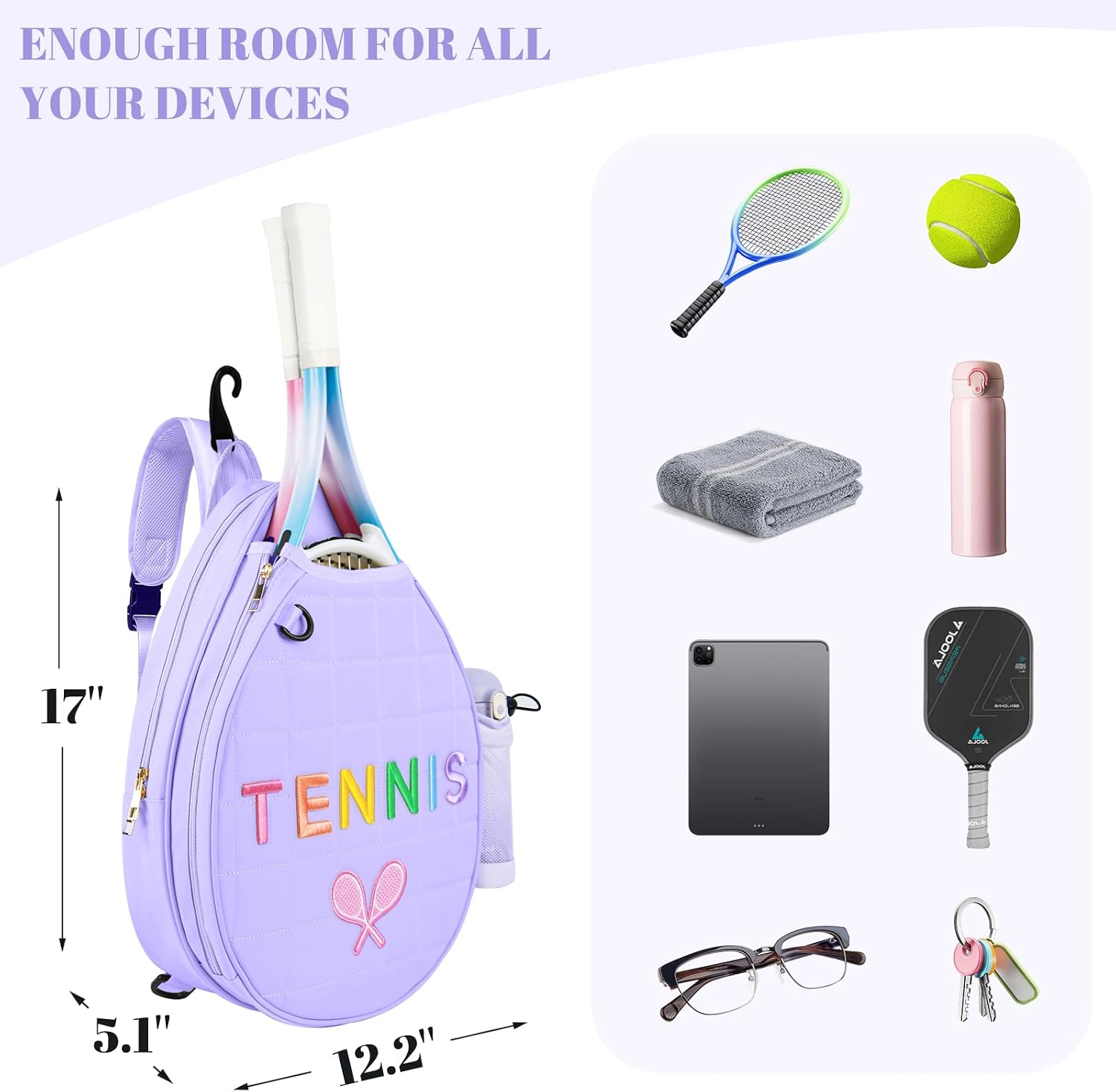 NZNDB Tennis Bags for Women Girl, Tennis Sling Crossbody Backpack, Water Resistant Tennis Bag for Pickleball, Tennis, Racketball - Image 4