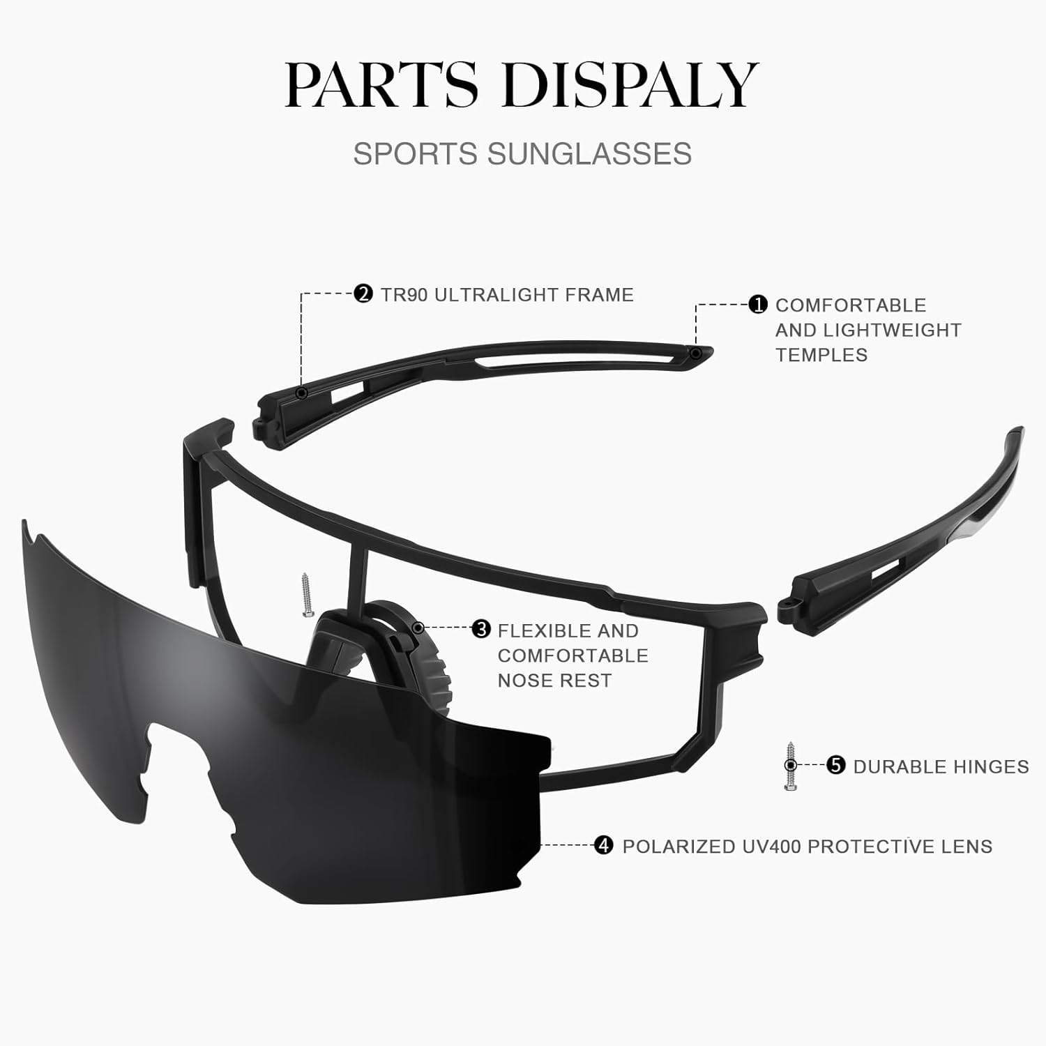 Polarized Sport Sunglasses for Men and Women, Lightweight TR90 Sun Glasses with UV Protection for Cycling Running - Image 4