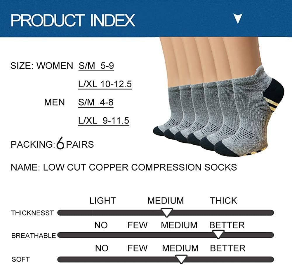 Sooverki Copper Compression Socks Women and Men 6 Pairs - Circulation Arch Support Plantar Fasciitis Running Ankle Socks - Image 6