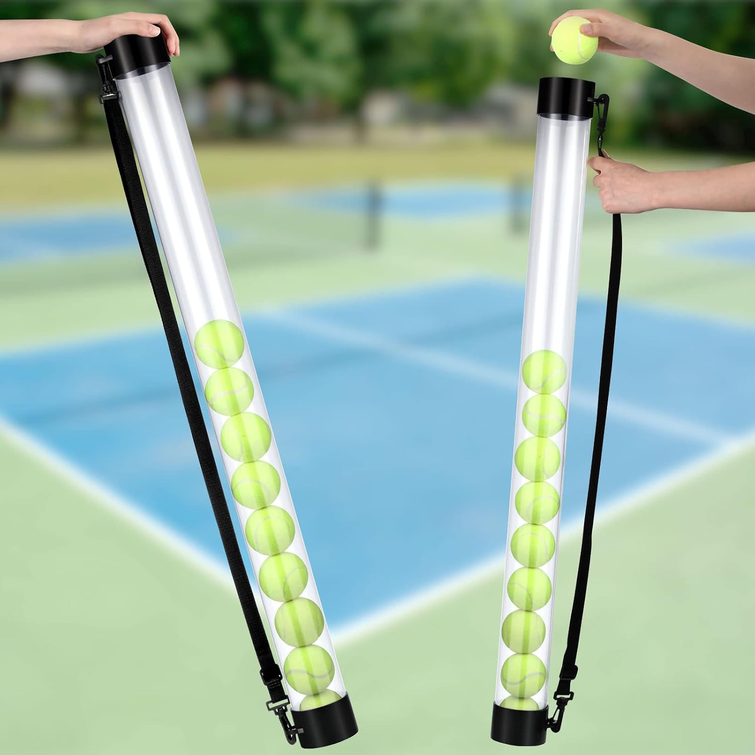 Lenwen 2 Pack Tennis Ball Tube Pickup, Fits 15 Tennis Ball with Shoulder Strap, Lightweight Collector Holder Picker Grabber Retriever Tube Carrier for Players, Coaches & Instructors - Image 3
