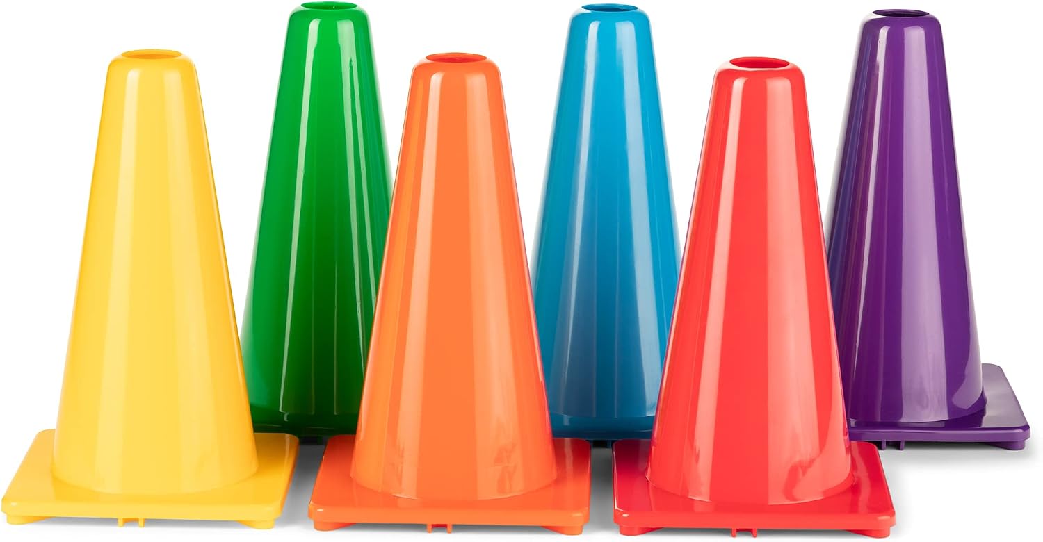 Champion Sports High Visibility Flexible Vinyl Cones for Sports Training, Agility Drills, Field & Gym Marking Sets
