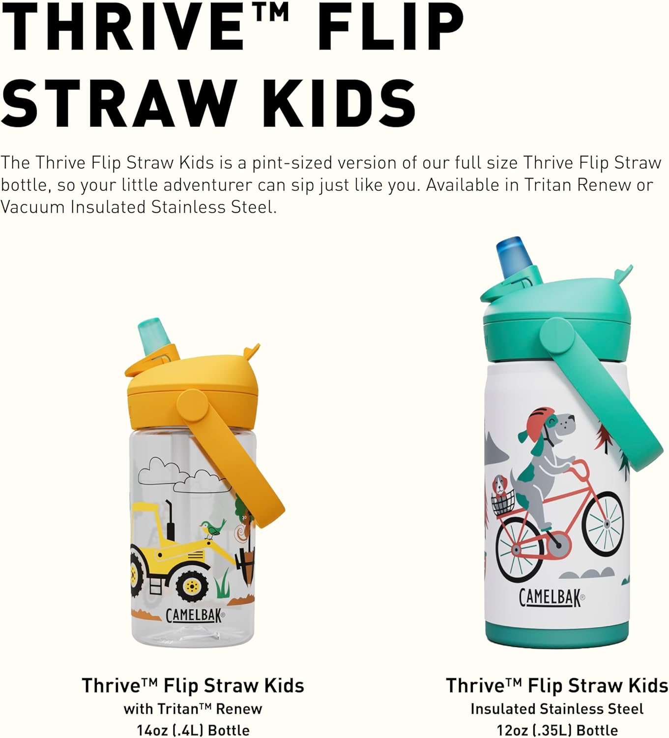 CamelBak Thrive Flip Straw Kids Water Bottle with Bite Valve, Tritan Renew Design for School and Travel, 14oz, Jungle Animals - Image 8