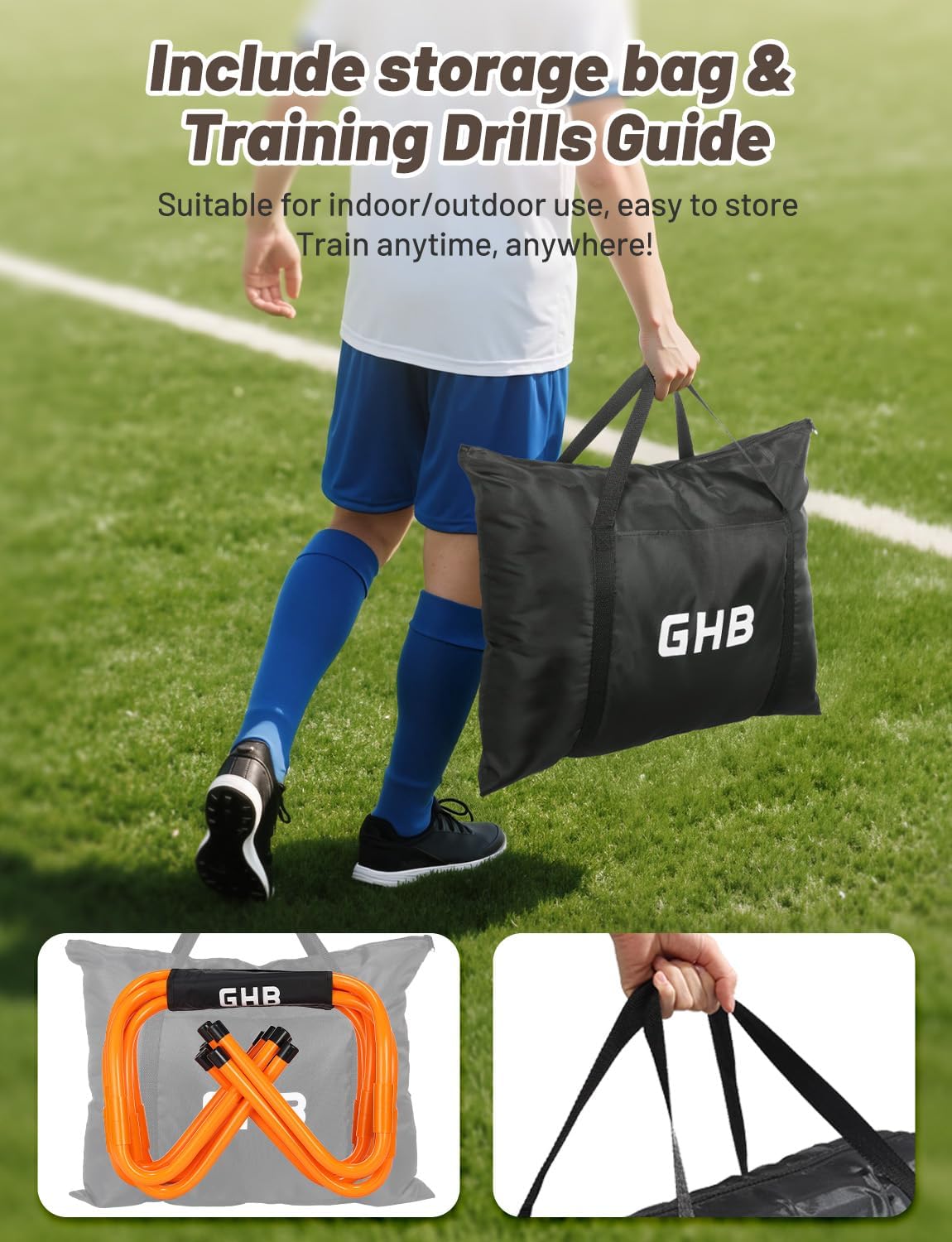 GHB Agility Hurdles Adjustable 8.3"&12.6" Speed Training Equipment Set | Foldable, Sturdy, Drill Guide &Carry Bag Included, For Amateur & Athletes, Soccer & Basketball - Image 6