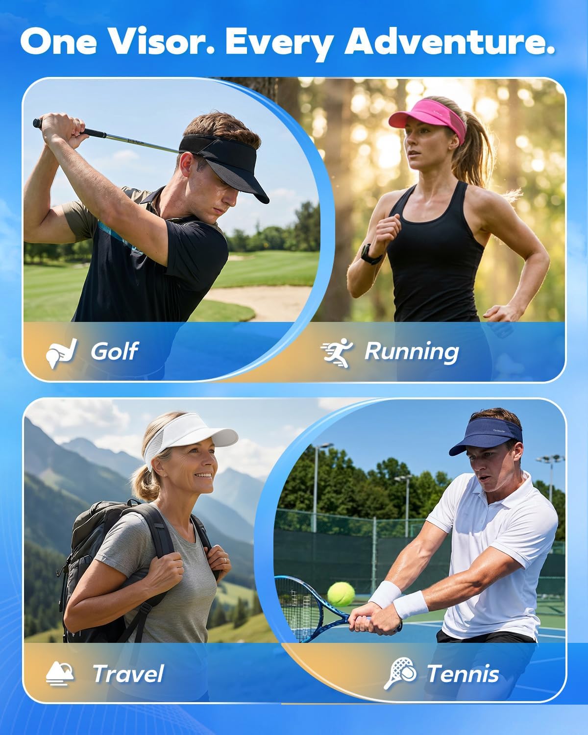 Sport Sun Visor Hat for Women Men - Lightweight Stretchy Polyester Spandex Quick Dry Sweatband Wrinkle Resistant - Image 6