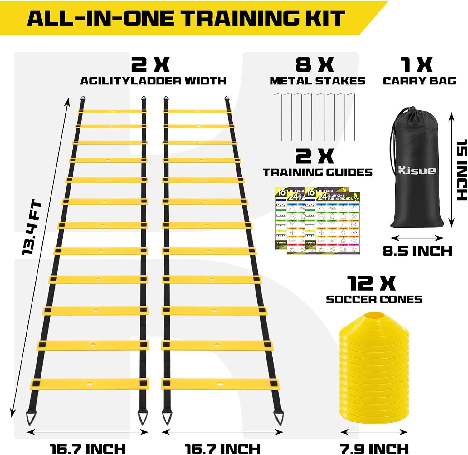 2 Pack 20ft Agility Ladder Set, 40ft Total Adjustable Speed Ladder with 12 Cones, 8 Stakes, 1 Carry Bag - Parallel Footwork Drills Gear for Football Soccer Basketball Training Equipment - Image 10